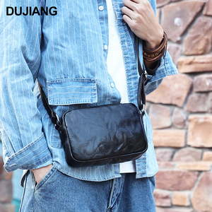 Dujiang Men's Genuine Leather Shoulder Bag Small <b>Square</b> Crossbody Solid Color Wear-Resistant Fashionable Everyday Outfits - Product Image 1