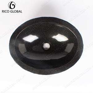 Vasque de salle de bain ovale en granit noir, lavabo à poser sur comptoir, bol de lavabo en pierre naturelle - Product Image 4