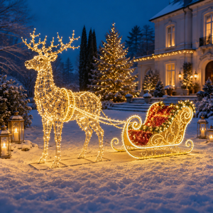 Décoration de Noël Premium : Traîneau de rennes lumineux étanche avec certification CE RoHS pour décorations extérieures - Product Image 3