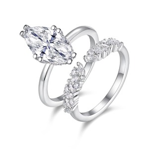 Lot de bagues empilables en moissanite, en <span class=keywords><strong>argent</strong></span> sterling 925 plaqué or blanc 18 carats, coupe marquise, certifiées GRA, pour fiançailles - Vente en gros usine - Product Image 1