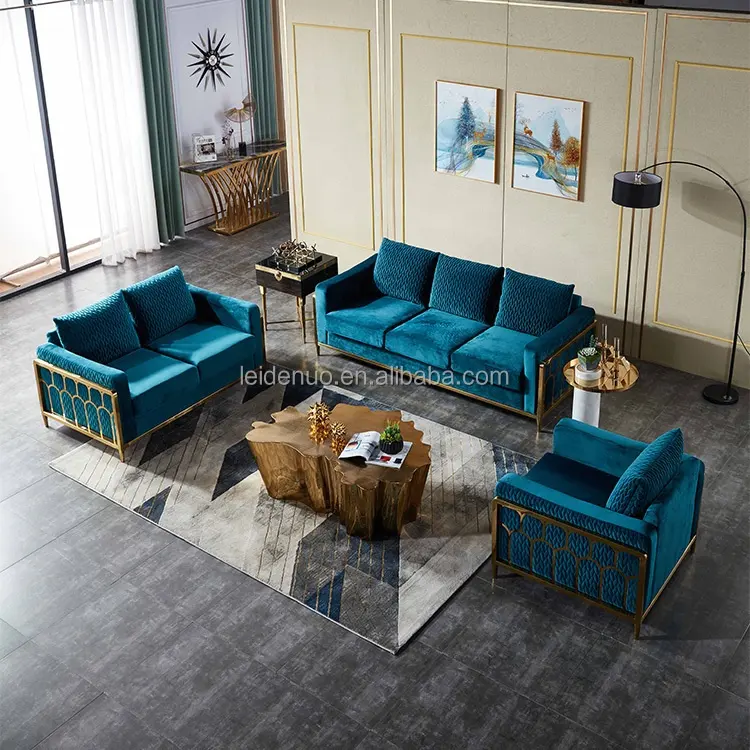 Modern Velvet Fabric Tufted Section Sofa Set Furniture Sectionals Chesterfield Corner L Shaped Living Room Sofas