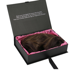Custom Logo black Wig Packaging Box With Silk Satin Lined Luxury Magnetic Packaging Box For Hair Extension