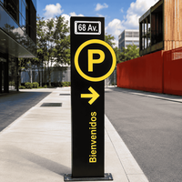 Panneau directionnel moderne pour parking, totem métallique personnalisé pour la signalisation de voies, idéal pour les campus et les projets mixtes