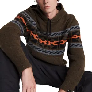 Suéter de malha masculino personalizado OEM, blusa com capuz e mistura de alpaca, pulôver de alta qualidade, suéter jacquard de malha