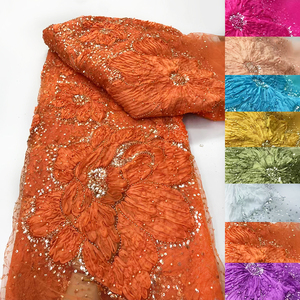 2025 Mới Nhất Thiết Kế Chất Lượng Cao Thanh Lịch Lưới Handmade Đính Cườm Pháp Ren Hoa Mô Hình <span class=keywords><strong>Sequin</strong></span> Vải Cho Đám Cưới Bên Túi - Product Image 3