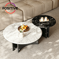 Ensemble de table basse ronde minimaliste italienne, plateau en marbre microcristallin, mobilier de salon moderne de luxe design