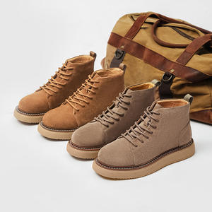 Bottes pour hommes en cuir véritable à bout rond, style rétro, avec lacets avant, semelle en caoutchouc, chaudes et décontractées, pour le travail, nouvelle collection automne - Product Image 2