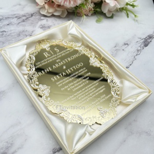 Invitación de <span class=keywords><strong>Boda</strong></span> de Papel con Lámina Dorada Impresa Personalizada con Caja - Diseño Personalizado - Product Image 4
