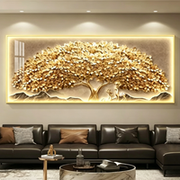 Peinture murale LED abstraite en forme d'arbre doré, style nature morte, vente en gros, décoration intérieure pratique, peinture en porcelaine de cristal LED avec télécommande