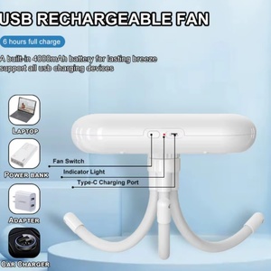 Ventilateur portable USB rechargeable 2400 mAh en forme de pieuvre pour poussette, maison, bureau et voiture – Petit ventilateur durable en plastique alimenté par batterie - Product Image 6