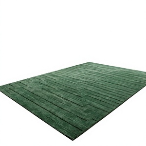 Tapis géométrique vert moderne rectangulaire en laine tuftée à la main avec dos antidérapant en caoutchouc pour salon - Product Image 1