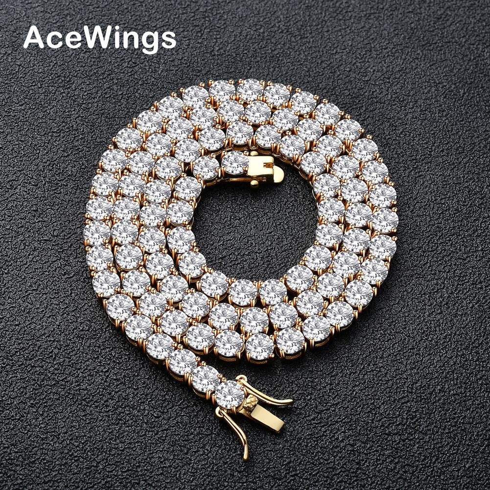 BC019 3mm 4mm 5mm Brass Zircon Tennis Chain 1 Row Necklace Hip hop Bling Jewelry Gold Silver CZ Tennis Chain Necklace Iced Out