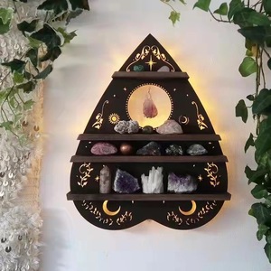 Wooden Moon Butterfly <b>Wall</b> Shelf 3 Tier Irregular Shape Decorative Crystal <b>Display</b> For Bedroom - Product Image 3