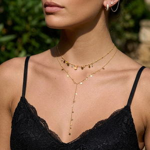Cadena <span class=keywords><strong>de</strong></span> Eslabones <span class=keywords><strong>de</strong></span> Bambú en Forma <span class=keywords><strong>de</strong></span> Y con Dije <span class=keywords><strong>de</strong></span> Estrella Chapado en Oro <span class=keywords><strong>de</strong></span> 18K y Acero Inoxidable, Joyería Hipoalergénica Impermeable para Mujer, Ideal para Fiestas - Product Image 1