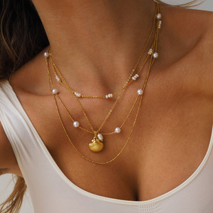 เครื่องประดับมุกน้ำจืดใหม่ ดีไซน์สวยหรู กันน้ำ ชุบทอง 18k สร้อยคอเหล็กกล้าไร้สนิมแบบซ้อนชั้นรูปตัว Y สำหรับผู้หญิง - Product Image 5