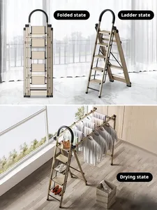 2 In 1 Stable Folding Easy Storage Widening And Thickening Aluminum Alloy 5-step Ladder