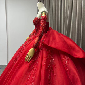 Abito da ballo Quinceanera in chiffon rosso brillante, lungo fino al pavimento, con farfalle, Vestidos De 15 Anos per Miss XV, abito da sera da donna - Product Image 3