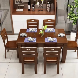 Meubles de salle à manger en bois massif, table à manger compacte en bois moderne - Product Image 5