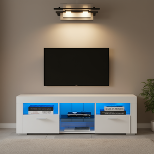 Moderno Soporte de TV con Iluminación LED Blanca y Estantes de Vidrio para Sala de Estar, para Televisores de 65 Pulgadas o Más - Product Image 2