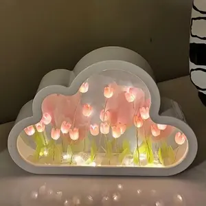 Creativo Indoor Kawaii Mirror Tulip Cloud flower lamp fai da te LED Night Light per camera da letto