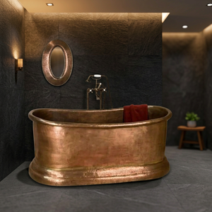 Bañera Rectangular de Lujo de Cobre Antiguo con Base Decorativa, Duradera, Metálica y Ecológica para Adultos - Artesanía India - Product Image 3