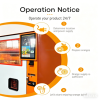Distributeur automatique de jus d'orange sur mesure 24h/24, refroidissement par compresseur en acier inoxydable, options de paiement multiples (pièces/QR/code numérique) SDK