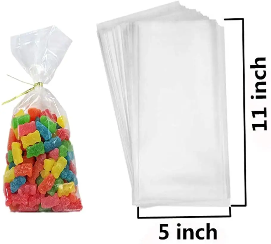 6x9 Clear Flat Side Gusset Bopp Plastic Cellophane Bags Recyclable Self-Adhesive Seal for Bakery Food Use Model KS888