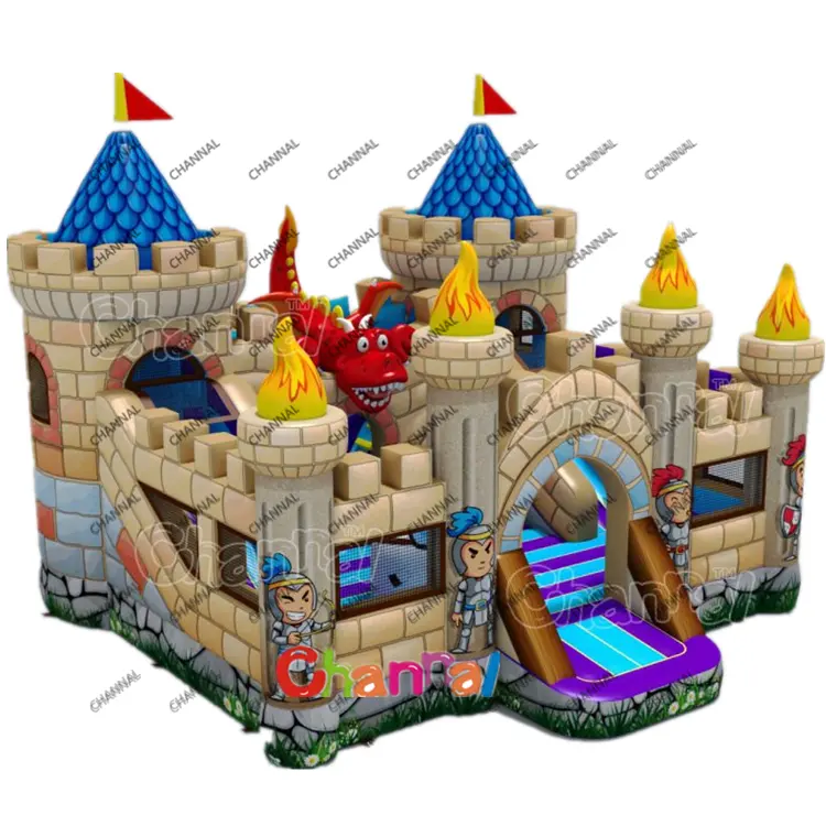 Novo design comercial cavaleiro dragão salto casa correr salto obstáculo inflável castelo combo