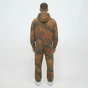 Custom <strong>Orange</strong> Tree Camo Zip Up <strong>Hoodie</strong> <strong>Men</strong> Heavyweight Acid Wash Distressed Raw Hem Carpenter Tracksuit Vintage Streetwear Set - Product Image 2