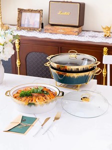 Pot en céramique carré de 11 pouces avec couvercle en verre à poignée en acier inoxydable plaqué or pour soupe sur cuisinière à gaz présenté dans une boîte cadeau - Product Image 6