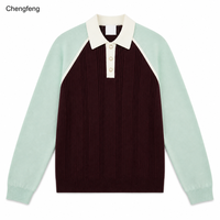 Polo décontracté pour homme, style rétro preppy, color block, manches raglan, pull en maille côtelée, logo personnalisé, vente en gros