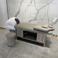 Fauteuil de lavage capillaire professionnel à vapeur, lit de shampoing moderne pour spa avec thérapie aquatique et massage thaïlandais, et armoire de rangement