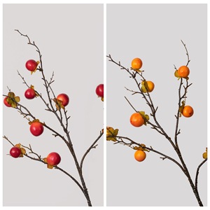 Rama de Fruta Artificial de Caqui Dorado, Color Rojo Anaranjado, Plástico, Decoración para Bodas, Manualidades, 9 Cabezas, Tamaño Pequeño - Product Image 3