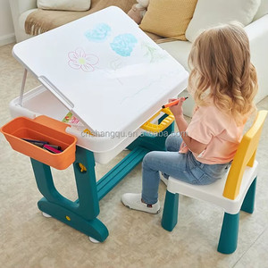 Table et chaises d'étude pour enfants VSUCH, table et chaises <span class=keywords><strong>en</strong></span> plastique pour tout-petits, pour apprendre, lire, manger, dessiner, jouer, construire des blocs - Product Image 2