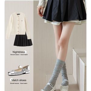 Women Slouch <b>Socks</b> Mid Calf Breathable Solid Color <b>Polyester</b> Fiber Casual Style Youth Size - Product Image 1