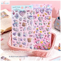 Autocollants 3D à paillettes en époxy, motifs chat et lapin mignons, pour gâteaux et desserts, autocollants décoratifs transparents et gonflés pour journal intime
