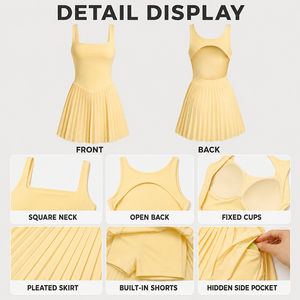 Vestido de tenis plisado para mujer con pantalones cortos y bolsillo, espalda abierta, vestido deportivo con soporte para bádminton, pickleball y golf - Product Image 3