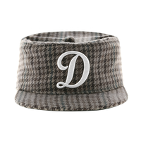 Nouveau chapeau de type pillbox en laine mélangée à motif pied-de-poule non structuré avec logo brodé en 3D, visière plate réglable, chapeau décontracté de rue