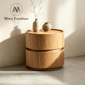 Mesita de Noche Redonda Francesa Negra de Madera Creativa con 2 Cajones, Gabinete Moderno para Dormitorio, Mesa Auxiliar para Sala de Estar/Apartamento - Product Image 1