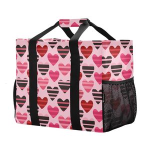 Bolsa de Compras Personalizada con Estampado de Corazones a Rayas Rosas, Estilo Hawaiano, para Mujer, con Correa para el Hombro, Bolsa Refrigerada Aislada - Product Image 2