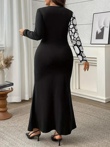 Nuova moda europea e americana elegante alla moda con motivo Plaid alla moda vestito a portafoglio Maxi abito a tre quarti - Product Image 6