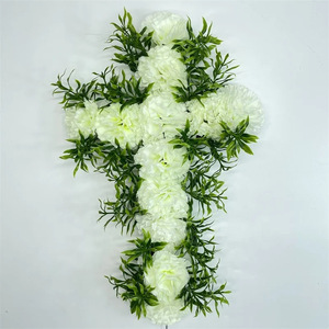 Coronas Decorativas Ecológicas Newgarden <span class=keywords><strong>de</strong></span> Fábrica, 50x30cm, Guirnaldas Blancas, Cruz Funeraria <span class=keywords><strong>de</strong></span> Seda, Flor Artificial para Cementerio - Product Image 4
