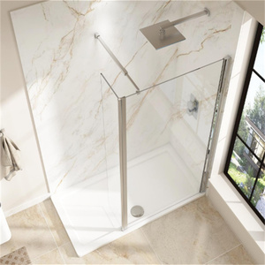 Oumeiga Modern 8mm Wet Room sin marco Walk-In Shower Screen Easy Clean 6mm Glass con <span class=keywords><strong>Flipper</strong></span> Panel para Baño - Product Image 3