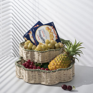 Handmade Woven Paper Rope Storage <b>Basket</b> Flower Shape Eco Friendly Food Container Living Room Snack <b>Tray</b> Desktop Organizer - Product Image 2
