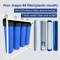 Sistem Filter Air Seluruh Rumah 4 Tahap Big Blue 20 Inch Sediment GAC CTO  Blok Kartrid Filtrasi Rumah Rangka Baja Tahan Karat