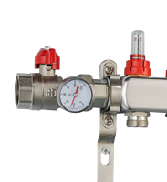 Collecteur pré-assemblé en acier inoxydable PEX avec vanne de vidange d'évent de débitmètre pour systèmes de chauffage par le sol radiant
