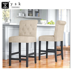 Diseño moderno Patas de madera de haya maciza Tela de terciopelo azul marino Mostrador de Bar Taburete alto Silla - Product Image 2