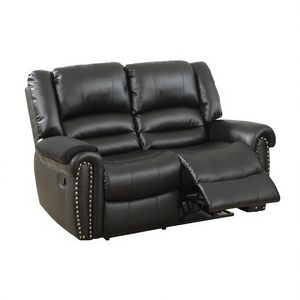 Sofá Reclinable Manual de Dos Plazas en Cuero Sintético Negro con Cojín de Reposabrazos, Mueble para Sala de Estar - Product Image 1