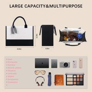 厚手ロープハンドル付きカスタム刺繍クリームホワイトコットンキャンバスビーチトートバッグ環境にやさしいドットパターンロゴ - Product Image 2