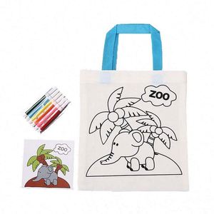 Christmas Handmade Custom Cartoon Eco <b>Canvas</b> Bag Children's Hand Painted Graffiti Handbag DIY Gift Cotton Christmas Shopping Bag - Product Image 1